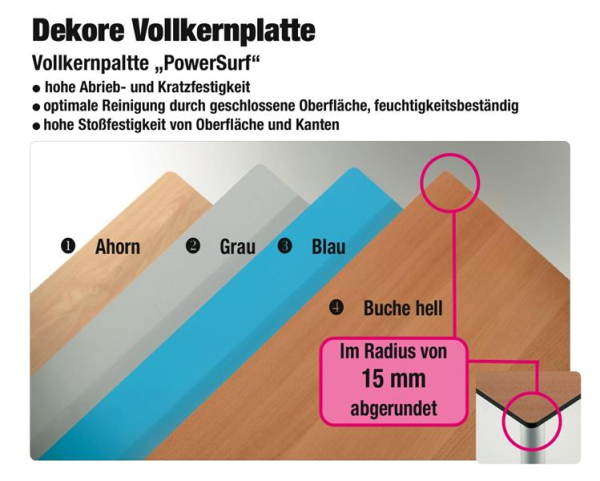 W860-T16FV1 | kurvIQ:160 1/8 Kreistisch - fahrbar, Höhe 58 cm Vollkernplatte