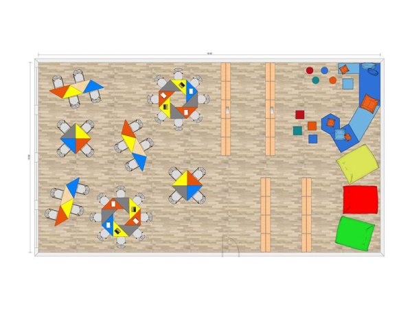 Pythagoras Dreiecktisch, Melamin 120x85x85cm