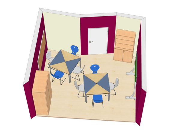 Pythagoras Dreiecktisch, Melamin 120x85x85cm